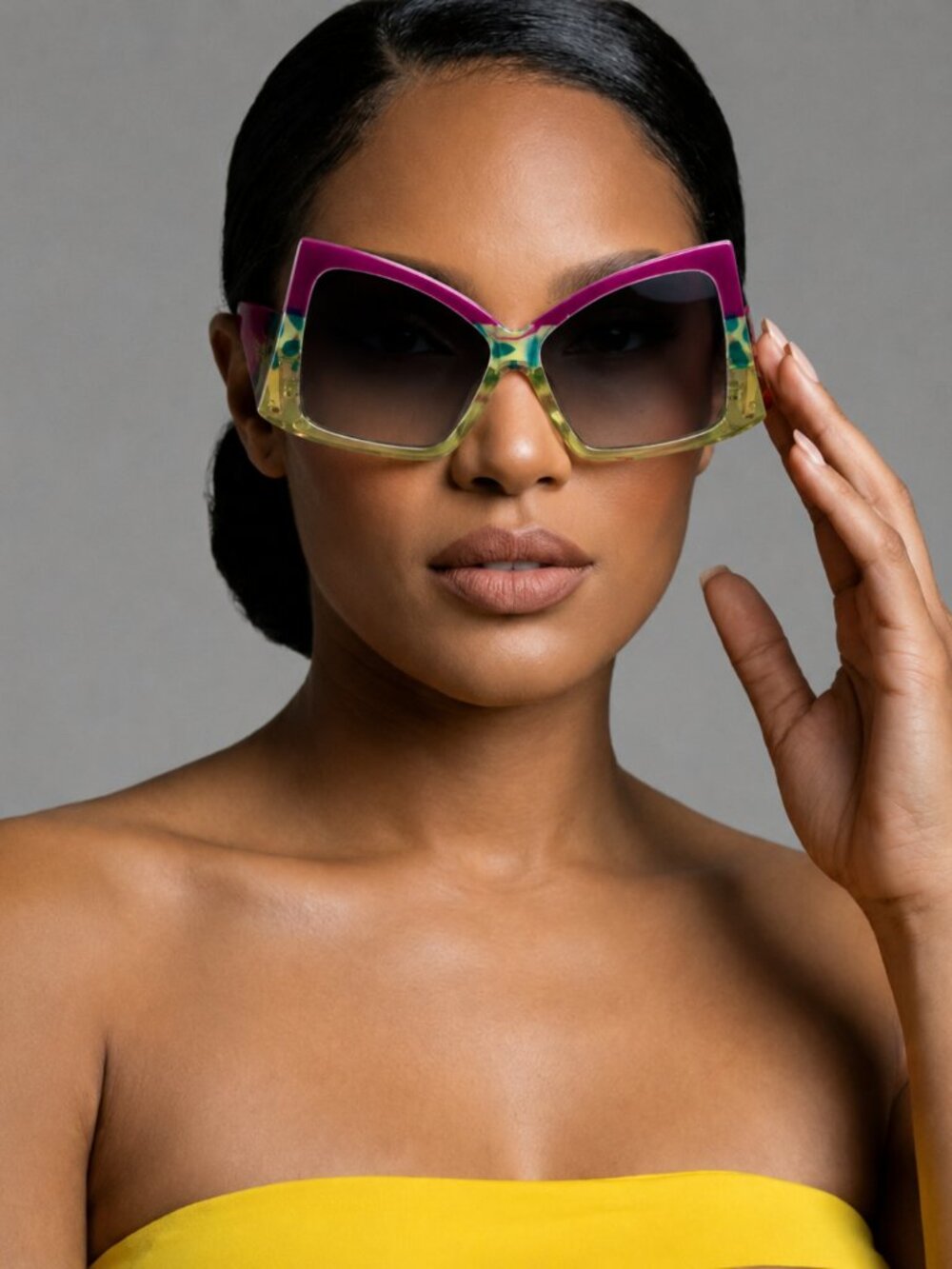 Oversized Green & Pink Gradient Statement Sunglasses